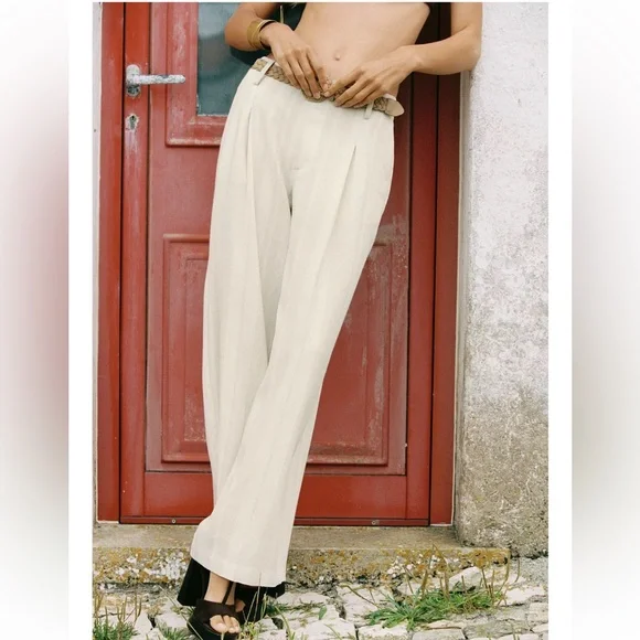 ZARA BLOGGERS FAV STRIPPED WIDE LEG PANTS WITH BELT